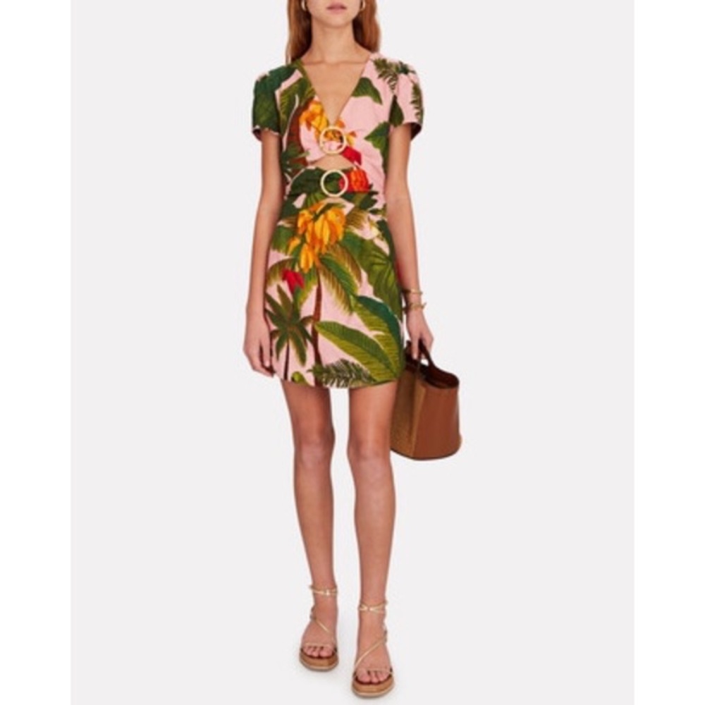 NWT FARM RIO PINK COCOA FOREST MINI DRESS L